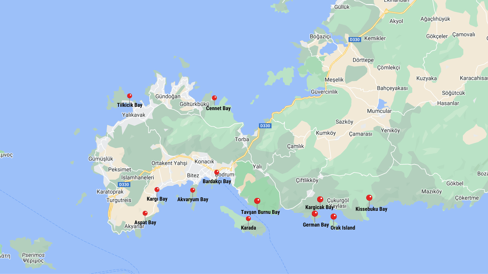 bodrum bays map